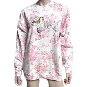Love Shack Fancy Victoria's Secret Pink Floral Studded Dog Crew Sweatshirt M